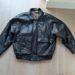 Couture by J Park 42 Men's Black Leather Bomber Jacket Vintage Biker Festival L